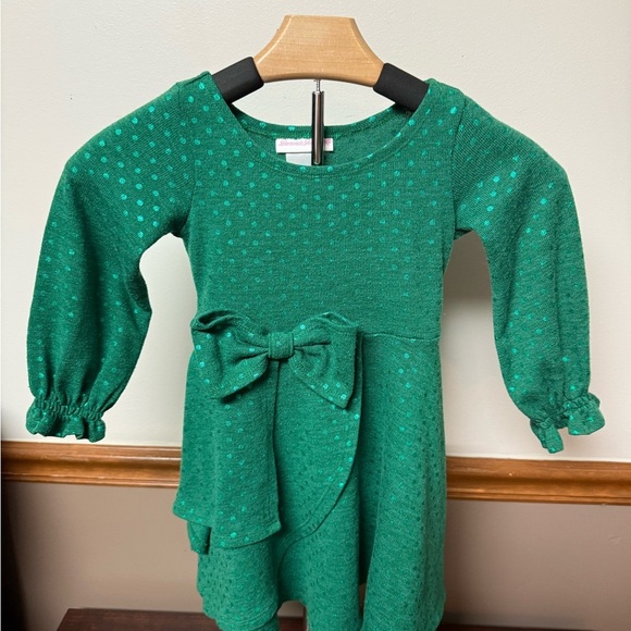 Bonnie Jean Teal Polka Dot Dress with Bow - Picture 1 of 7